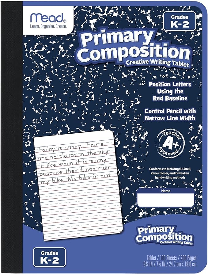 Mead Primary Composition Book, Primary Ruled Journal, Grades K-2, 7-1/2" x 9-3/4", 100 Sheets, Blue Marble (09902)