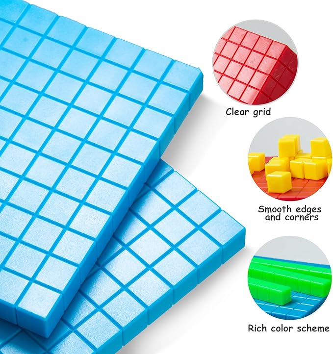 Plastic Base Ten Blocks Set,Maths manipulatives for 2nd Grade classrooms.Place Value Blocks,Counting Cubes to Help Kids Learn Maths (1)