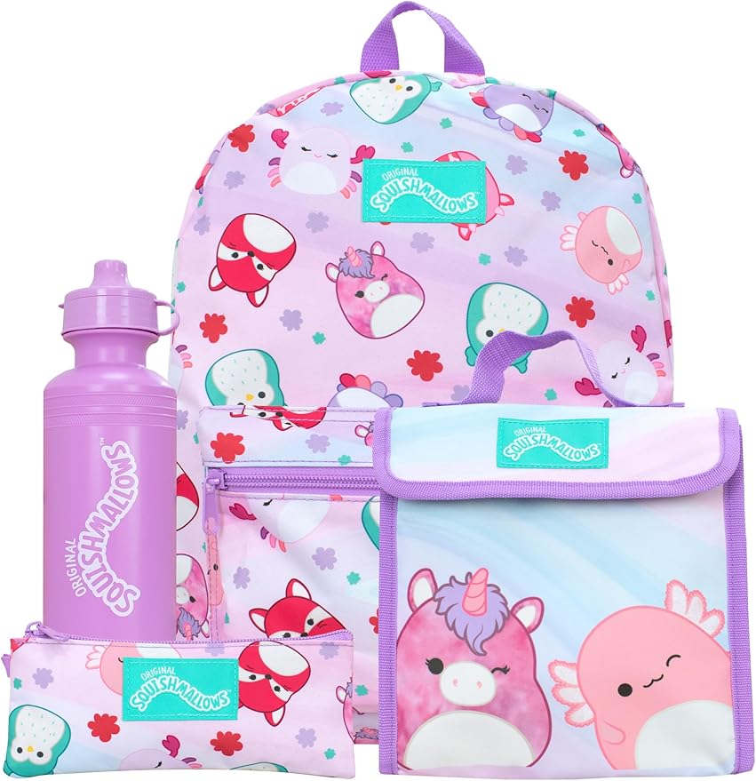 Squishmallows School Bag 4 Piece Set | Kids Backpack And Lunch Bag Set With Pencil Case And Water Bottle | Children's Backpacks | Official Merchandise, NDSM85636