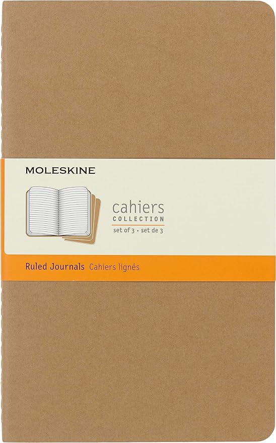 Moleskine Cahier Journal, Soft Cover, Large (5" x 8.25") Ruled/Lined, Black, 80 Pages (Set of 3)
