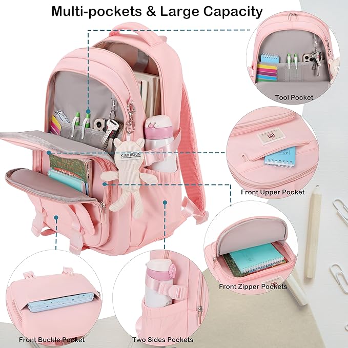 Hidds School Backpack for Teens Girls Women 3 PCS Kids Bookbag Set with Lunch Box College Laptop Backpacks Travel Daypack Bag