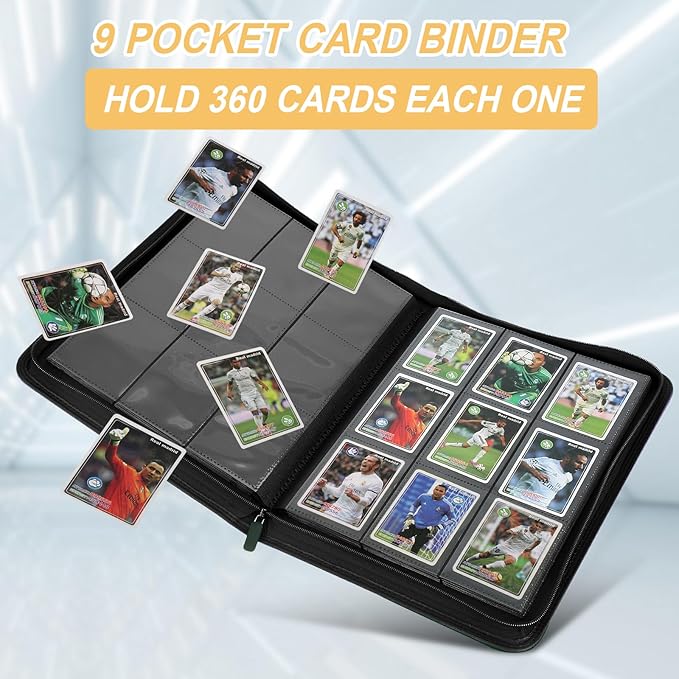 Trading Card Binder 9 Pocket, GERMUN PU Cover Card Binder for 360 Cards, Premium Trading Card Holder Folders, Double Sided Pocket Card Album for MTG, TCG (DARKGREEN)