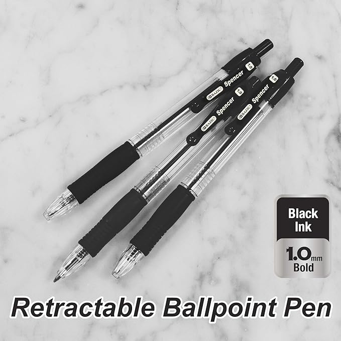 BAZIC PRODUCTS Gel Pens, Spencer Retractable Gel Pen, 1.0 mm Bold Tip for Smooth Writing for Office, School, or Teacher Use, Premium Writing Pens (5/Pack), 144-Packs