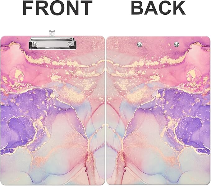 Fashion Clipboard, A4 Letter Size Wooden Decorative Clipboards for Teacher, Nurse, Doctor,Student and Kids, Cute Design for Standard Size 12.2" x 8.9" (C-Pink Purple Marble)