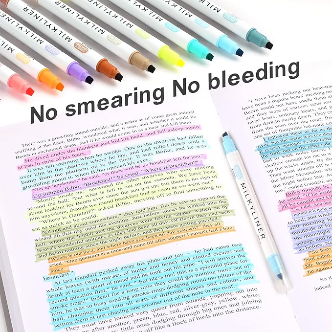 12 Colors Dual-Tip Highlighter Marker Set, Broad and Fine Point Tips, No Bleed, Ideal for Bible Highlighting, Journaling, School and Office Supplies, Assorted Ink Colors