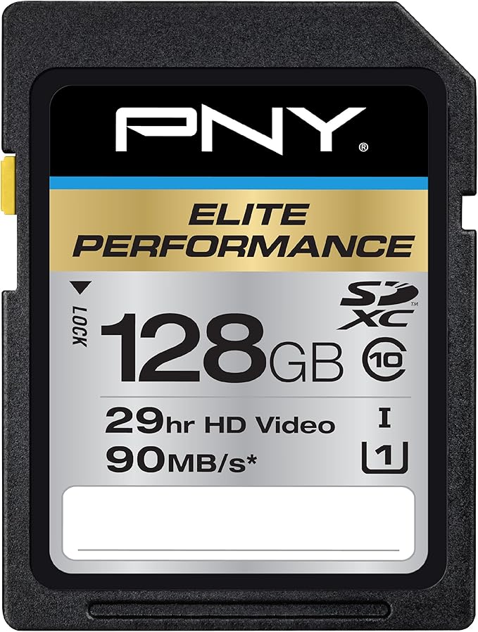 PNY Elite Performance 128GB High Speed SDXC Class 10 UHS-I, U3 Up to 95MB/sec Flash Card - P-SDX128U1H-GE