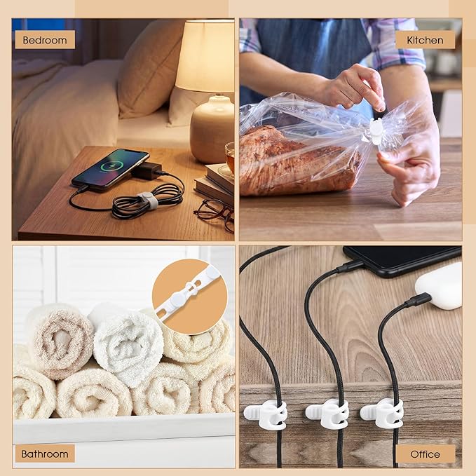 Geelin 10 Pack Magnetic Silicone Cable Ties bulk Reusable Cable Organizer Straps for Cord Management Magnetic Wire Ties for USB Cables Headphones Charger Cords Curtain Towel Straps(White)