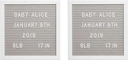 Pearhead Classic Wooden Letterboard, Gender-Neutral Baby Keepsake Nursery Décor, Photo Prop Message Board, Gray and White (Pack of 2)