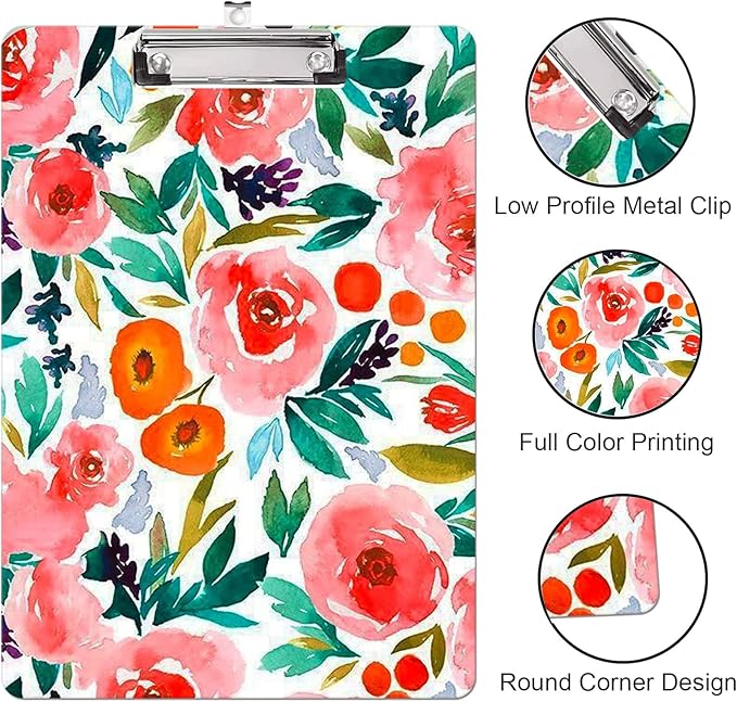 Fashion Clipboard, A4 Letter Size Wooden Decorative Clipboards for Teacher, Nurse, Doctor,Student and Kids, Cute Design for Standard Size 12.2" x 8.9" (C-Pink Floral)