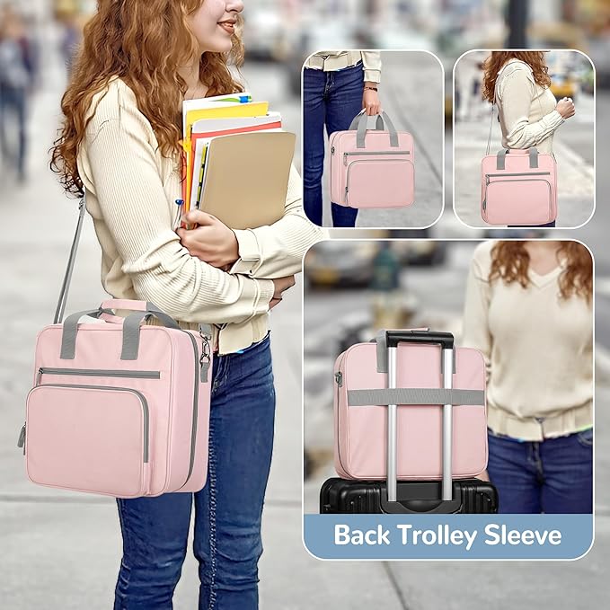 Yarwo 3 Ring Zipper Binder with Binder Pouch, Expanding File Organizer with Padded Sleeve Fit for 14 Inch Laptop, Portable Document Organizer Bag for Home, College, Office Supplies, Pink