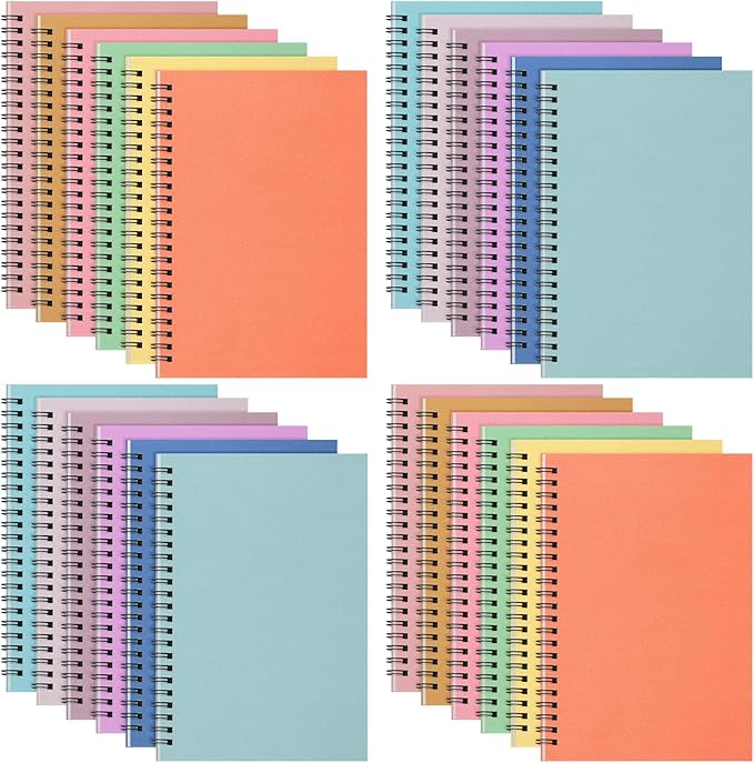 Fuutreo 24 Pcs Spiral Notebook for Work A5 8.3 x 5.7 Inch College Ruled Spiral Journal Notebook Kraft Cover, 12 Color, 60 Sheets, 120 Pages for Office School Supplies(Candy Color)