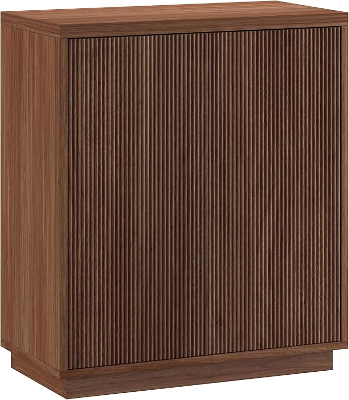 Henn&Hart 28" Fluted Wooden Accent Cabinet, Ribbed Modern Sideboard Buffet Cabinet with 2 Doors and an Adjustable Shelf for Living Room, Dining Room, Bedroom or Entryway, Medium Walnut