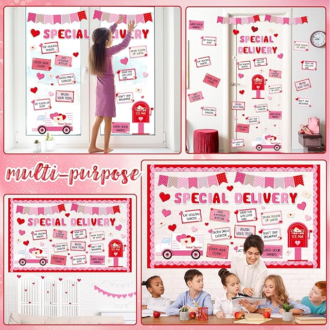 party greeting Valentine's Day Bulletin Board Set Valentines Special Delivery Classroom Decorations Heart Mailbox Paper Cutouts Bulletin Board for School Home Nursery Chalkboard Wall Door Supplies