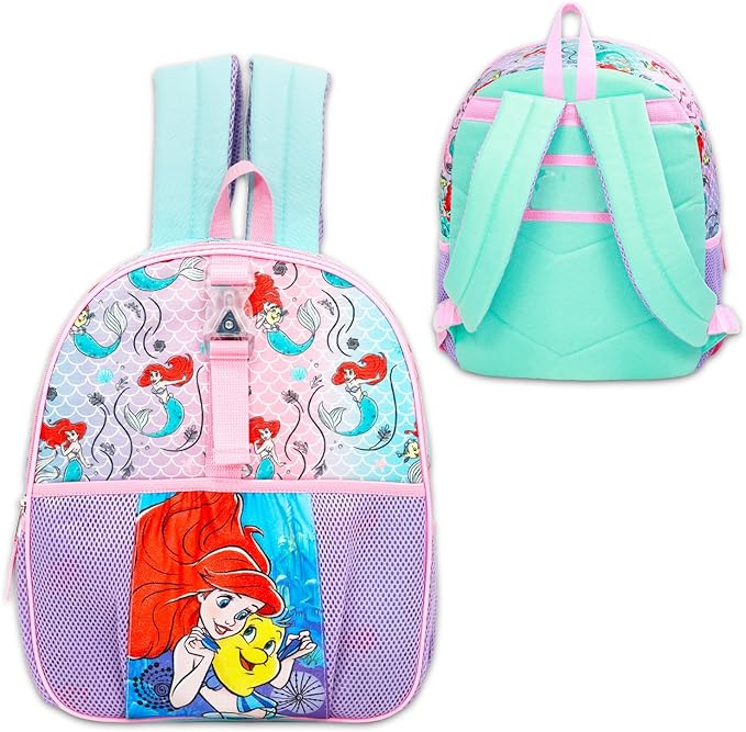 Disney The Little Mermaid Backpack and Lunch Box - Bundle with 16" Ariel Backpack, Lunch Bag, Pencil Holder, Water Bottle, Stickers, More | Little Mermaid School Bag for Girls Set