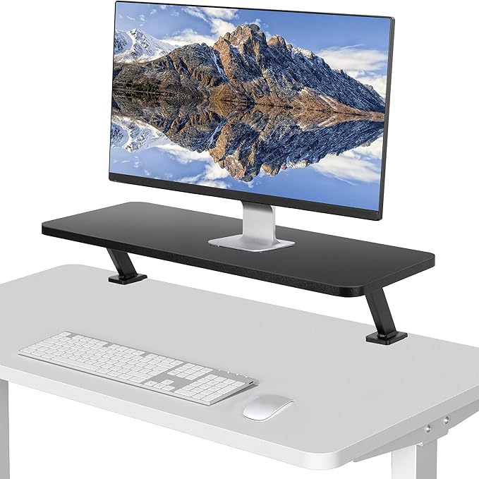 VIVO Black Clamp-on Small 26 inch Ergonomic Desk Shelf, Single Computer Monitor Stand Riser - Desk Organizer Holds 1 Screen or Laptop STAND-SHELF24B