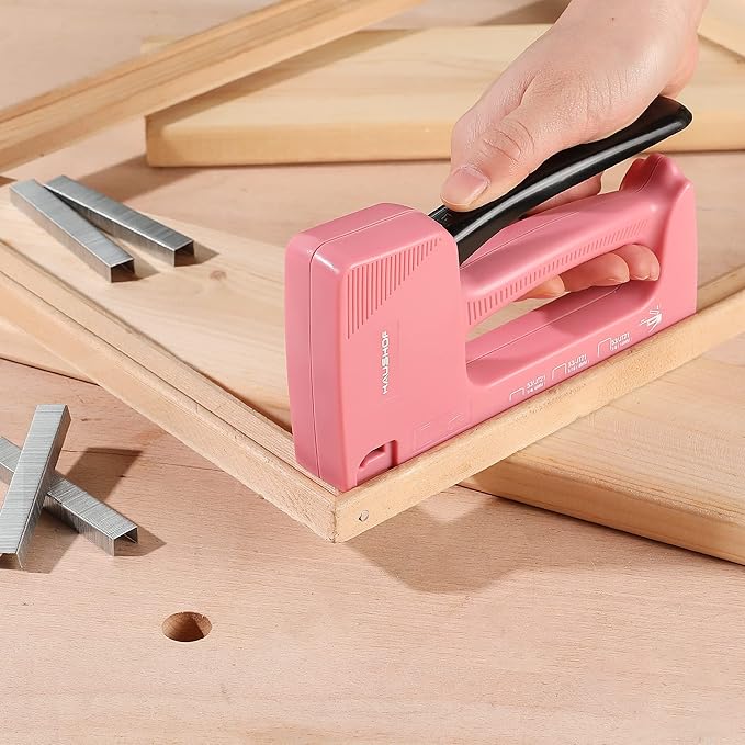 HAUSHOF Light Duty Staple Gun, Upholstery Staple Gun with 800PCS JT21 Staples and Stapler Remover, Fits JT21 Staple of 1/4'', 5/16'' & 3/8'', Used for Wood, Classroom, Crafts, DIY, Decoration (Pink)