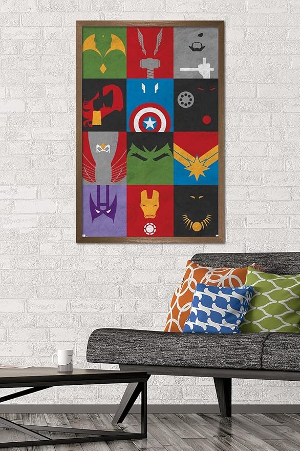 Trends International Marvel Comics - Avengers - Minimalist Grid Wall Poster, 22.375" x 34", Bronze Framed Version