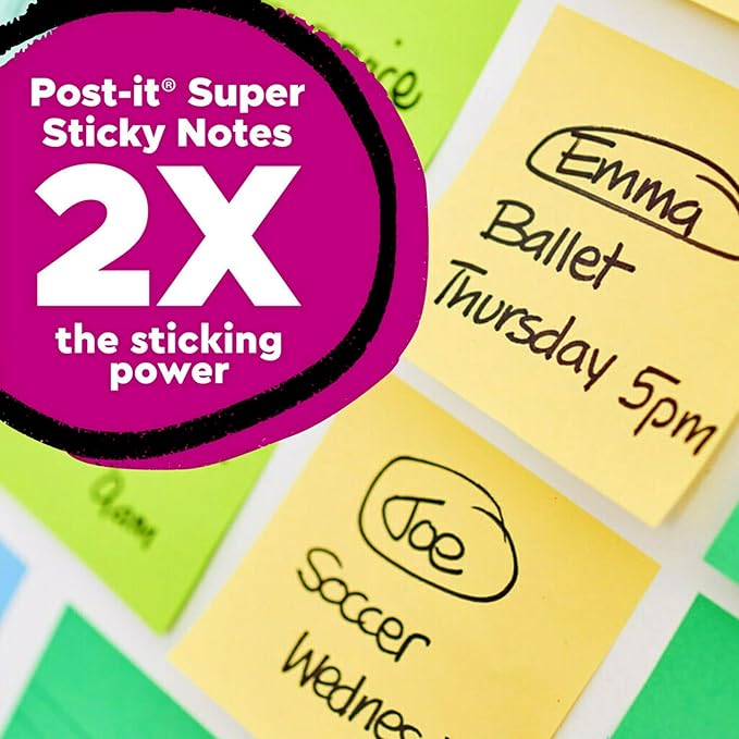 Post-it 100% Recycled Paper Super Sticky Notes, Canary Yellow, 3 in. x 3 in., 24 Sticky Note Pads, 70 Sheets per Pad, New Year Organization or Second Semester School Supplies