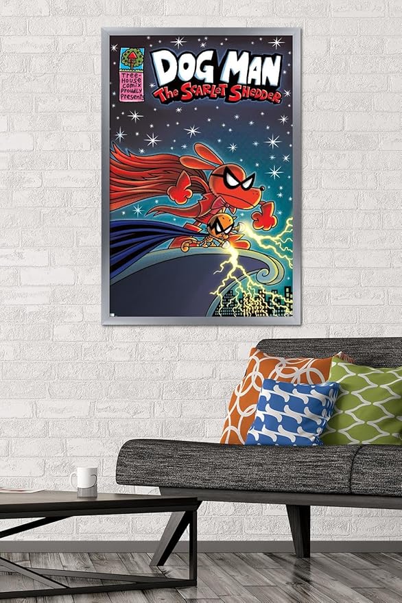 Dog Man - The Scarlet Shedder Wall Poster, 34L" x 22.4W", Silver Framed Version