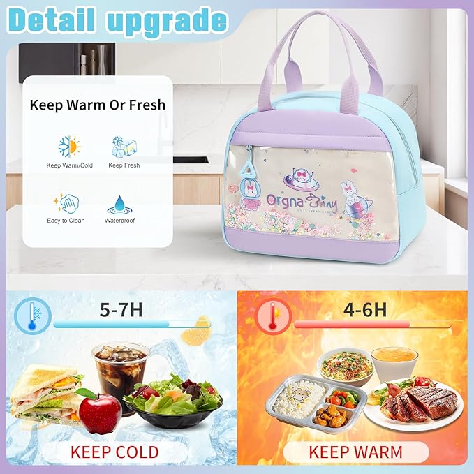 Backpack for Girls Cute Bookbag Set with Lunch Box Pencil Case Kawaii Bunny School Backpacks for Girl 3 Pcs Kindergarten Elementary Preschool Middle Sequin School Bag for Girls (Blue)