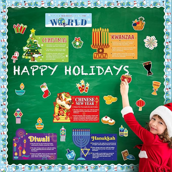 Winter Bulletin Board Decorations Set Christmas The World Winter Holidays Classroom Bulletin Board Cutouts for Christmas School Home Wall Chalkboard Decor