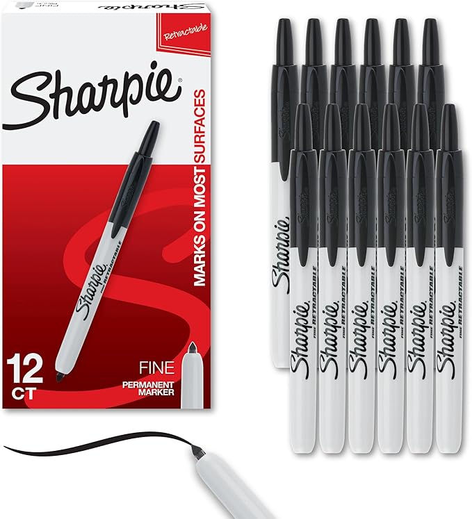 Sharpie Retractable Permanent Markers Fine Tip Marker Set Office Supplies Teacher Supplies Black 12 Count