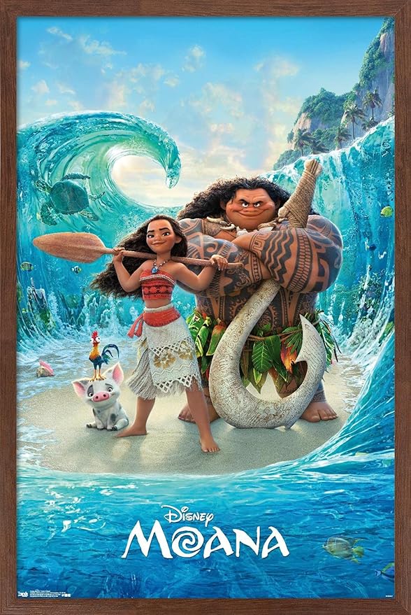 Disney Moana - Ocean Floor Wall Poster, 22.4L" x 14.7W", Mahogany Framed Version