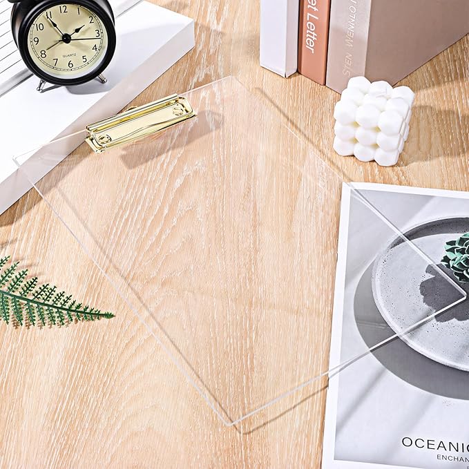 3 Pcs Thick Clipboards Clear Clipboard Acrylic Clipboard with Gold Clip Stylish A4 Size Clipboards for Office, School, and Home Use