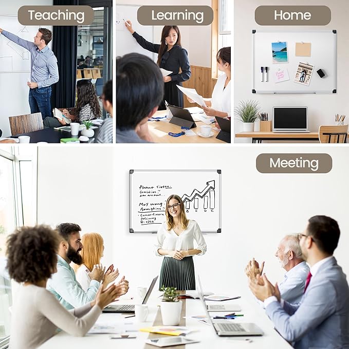 Magnetic White Board 36" x 24" for Wall, Dry Erase Board for Home Office, School, Study Room – Silver Aluminum Frame, 2 Markers, 4 Magnets, Included Eraser