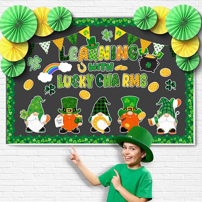 Eersida Spring Bulletin Board Decorations with Paper Fans St Patricks Day 3D Classroom Bulletin Board Christian Easter Flower Bunny Cutouts School VBS Library Church Window Wall Decor(St. Patrick’s)