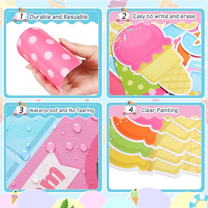 Epakh Summer Ice Cream Bulletin Board Set Our School is So Cool Classroom Decorations Ice Cream Paper Cutouts with Borders for Door Wall School Summer Birthday Party Supplies