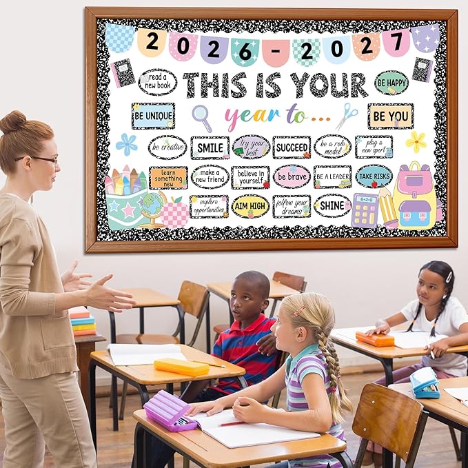 This is Your Year Bulletin Board Set Composition Notebook Classroom Decoration Inspirational Positive Affirmation Cutouts Welcome Back to School Bulletin Board for School Office Chalkboard Wall Decor