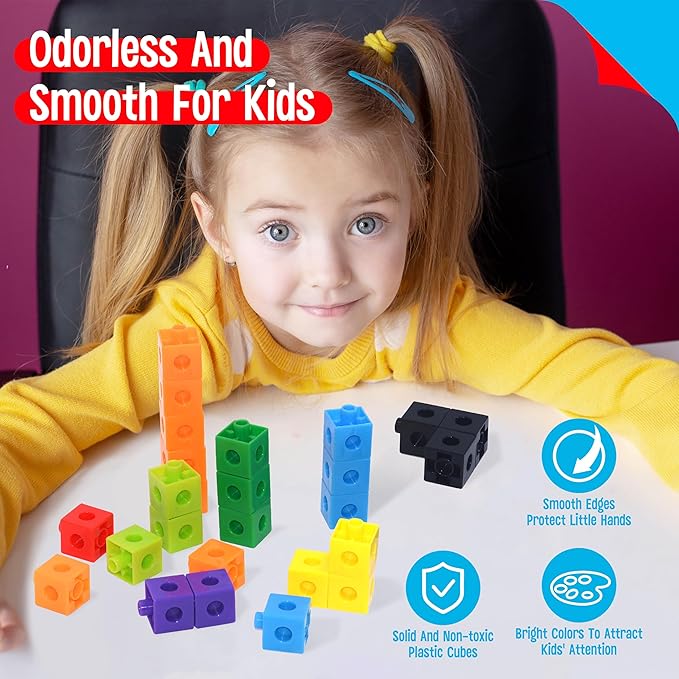SpriteGru 200PCS Math Linking Cubes, Connecting and Counting Snap Blocks for Early Learning, Educational Toy for Preschool, Kindergarten, Homeschool