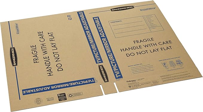 Bankers Box Adjustable - up to 65" TV/Picture/Mirror - Moving Box 3-Pack, Adjustable up to 40-in x 60-in x 4-in, (7711401)