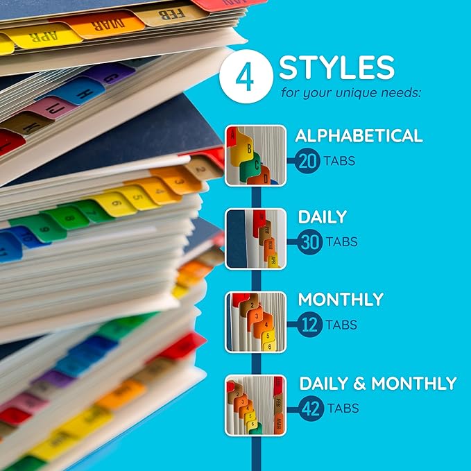 Blue Summit Expanding 1-31 Desk File Sorter, 31 Day Accordion File Organizer, Letter Size Document Sorter and Tickler Folder, Blue