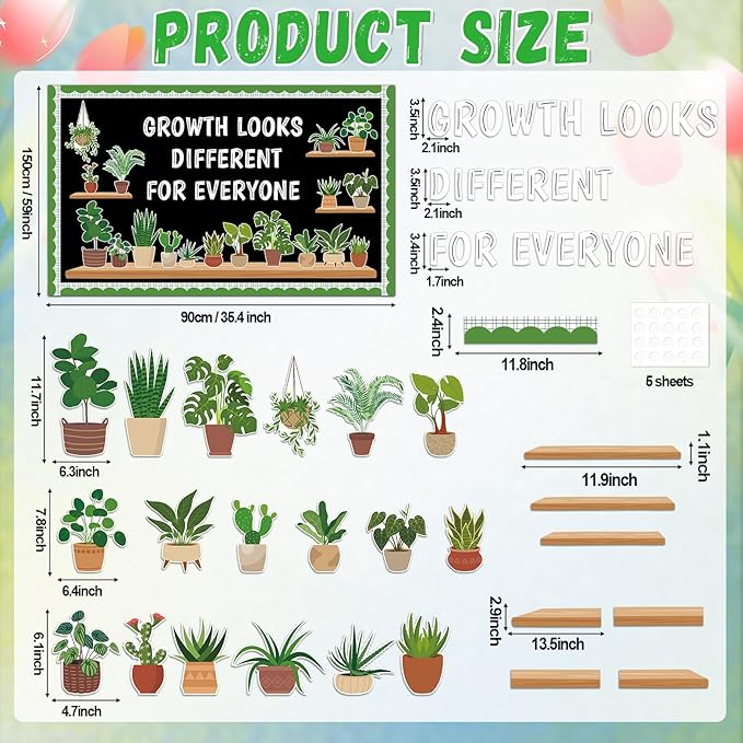 77 Pcs Spring Greenery Classroom Bulletin Board Decoration Potted Plant Bulletin Board Set Greenery Inspirational Classroom Decor Motivational Plant Bookshelf Cutout for Back to School Home Wall Decor