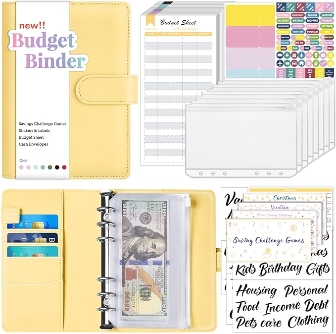 Sooez Budget Binder with Money Saving Challenge, Money Saving Binder with Cash Envelopes, Expense Sheets, Challenge Tracker & Category Labels, Envelope Savings Challenges Book for Home Office School