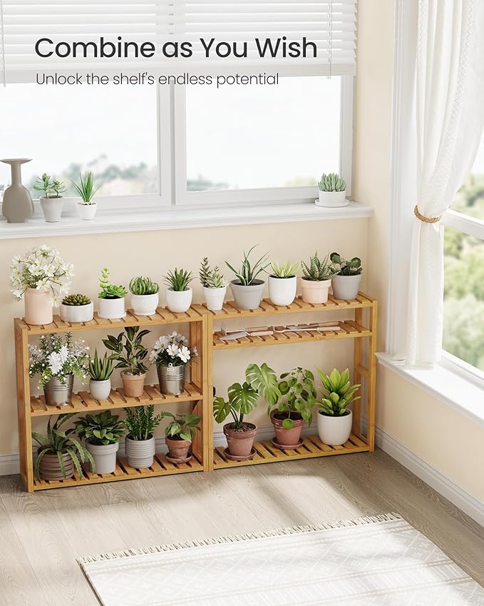 SONGMICS Bamboo Bathroom Shelf, 3-Tier Adjustable Plants Rack, Wall-Mounted or Stand, in the Living Room, Balcony, Kitchen, 5.9 x 23.6 x 21.3 Inches, Natural UBCB13Y