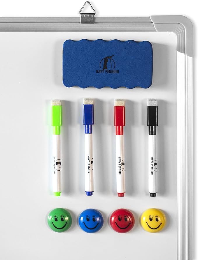 Whiteboard Set - 15 x 12 in Dry Erase Board with 1 Magnetic Dry Eraser, 4 Dry Wipe Markers and 4 Magnets - Small White Board Wall Hanging Marker Board for Home and Office (15x12)