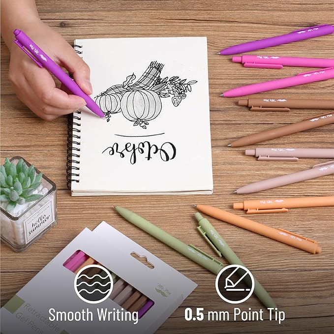 Mr. Pen- Retractable Gel Pens, 12Pack, Black Ink, Late Harvest Color Barrel Gel Pens Fine Point 0.5mm, Gel Ink Pens, Aesthetic Pens for Journaling Fine Tip Pens