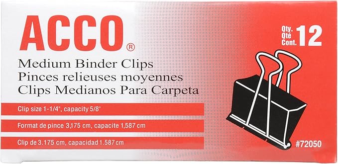 ACCO Binder Clips, Medium, Black, 12 per Box, 2 Boxes (72062)