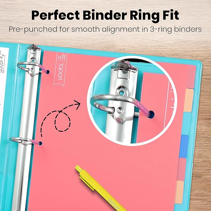 Yoobi .5 Inch Multicolor Binder & 8-Tab Divider Set, 4-Pack of 3-Ring Binders with 2 Pockets, 4-Pack of Binder Organizer Tabs w/Blank Sticky Labels, Perfect for School, Home or Office, 1/2 Inch