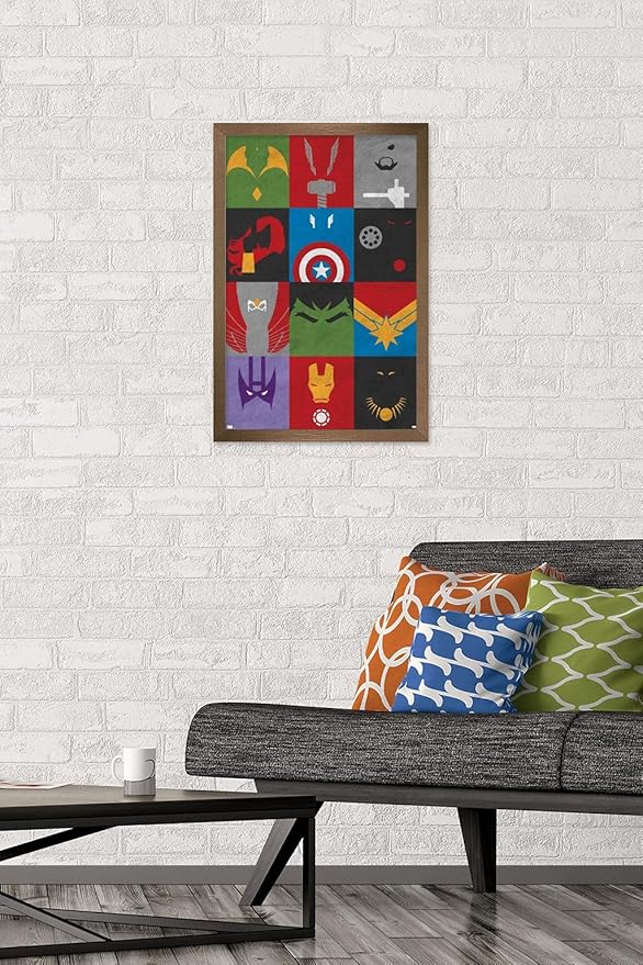 Trends International Marvel Comics - Avengers - Minimalist Grid Wall Poster, 14.725" x 22.375", Bronze Framed Version