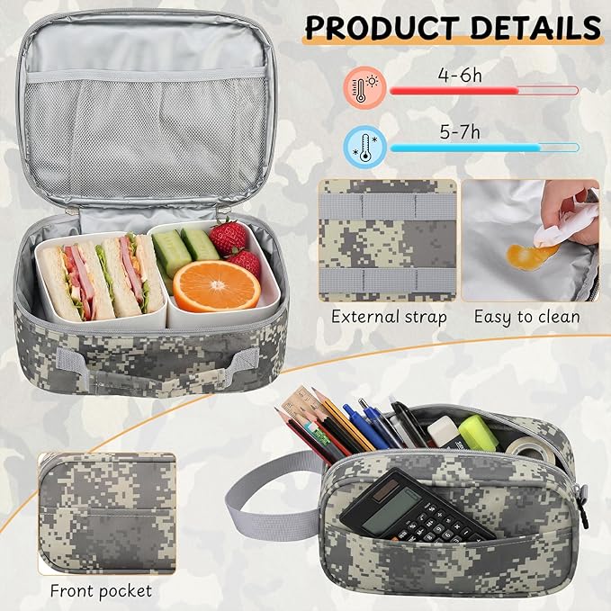 School Backpack for Boys - 5pcs Camo Boys Backpack with Lunch Box Set for Kids Teens Elementary Middle High School,18″ Large Capacity Students Bookbag