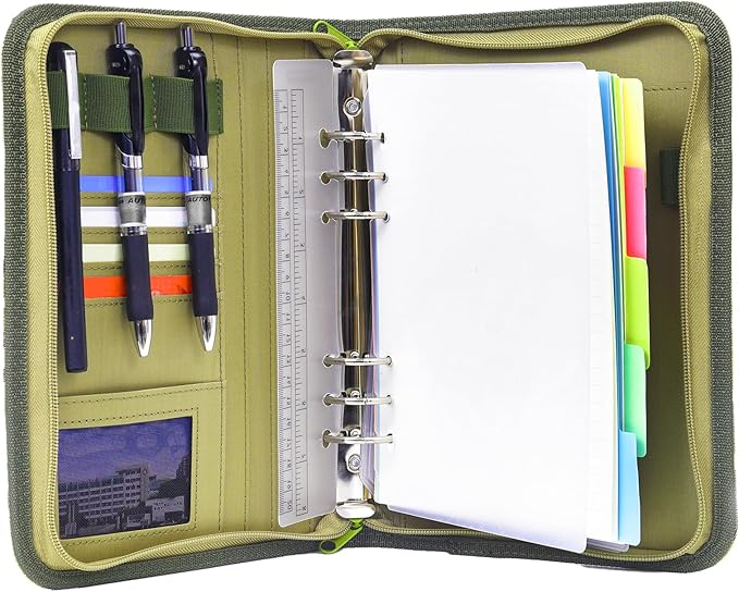 Army Military Padfolio Ring Binder with Zippered Portfolio Organizer and Tactical Notebook Cover for A5 Folder, Small OCP Binder Planner for Men, 6 Ring Binder Organizer Military Notebook Cover(Multi)