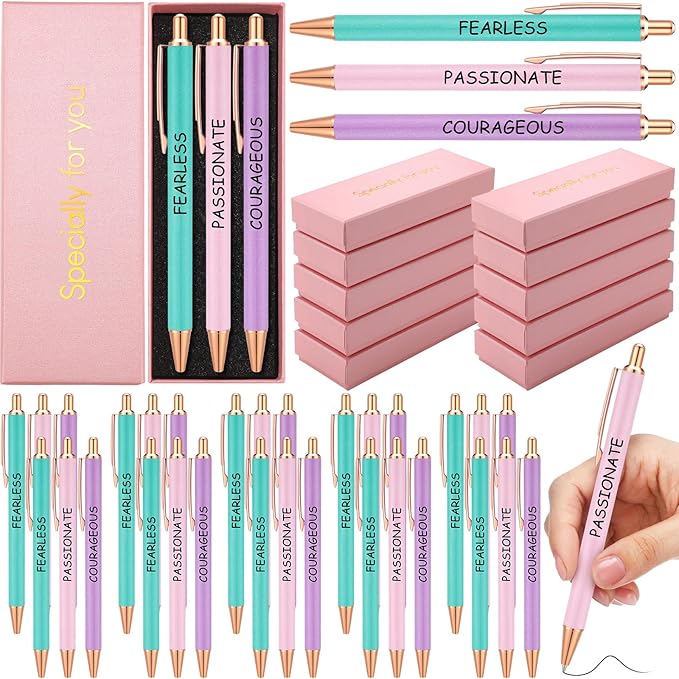 Tenceur 50 Pcs Pink Thank You Gifts for Women Bulk Employee Appreciation Gift Set with 30 Luxury Ballpoint Pens 10 Greeting Cards and 10 Gift Boxes for Teacher Nurse Coworker Volunteers(Inspire)