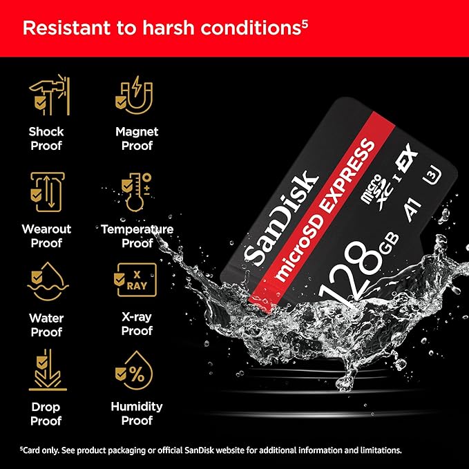 SanDisk 128GB microSD Express Card - Works with Nintendo-Switch 2, Up to 880MB/s Read, Up to 480MB/s Write, 100MB/s Sustained Write, U3, C10 - SDSQXFN-128G-GN4NN