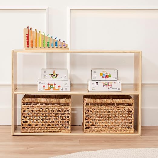 ECR4Kids Streamline 2-Shelf Storage Cabinet, 24in High, Double-Sided Display, Natural