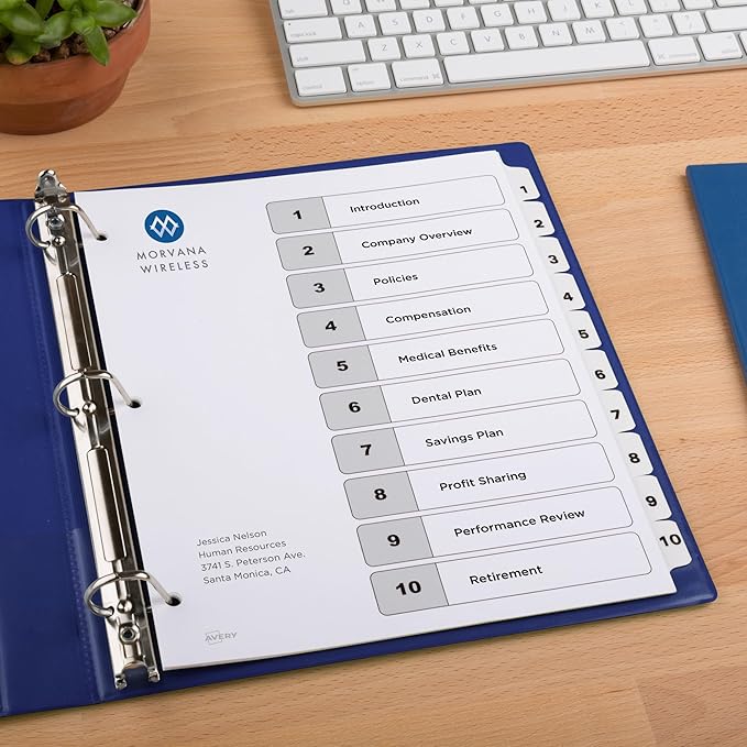 Avery Dividers for 3 Ring Binders, 10 Tabs per Set, Customizable Table of Contents, Classic White Tabs, Great for Organizing Reports, Projects, and More (3 Sets of 11077)