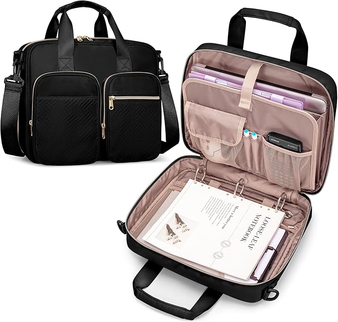 3 Ring Zipper Binder, 2 Inch Ring Binder Organizer Bag with Shoulder Strap Fits 13 Inch Laptop and 500 Sheets, Black (Empty Bag Only)